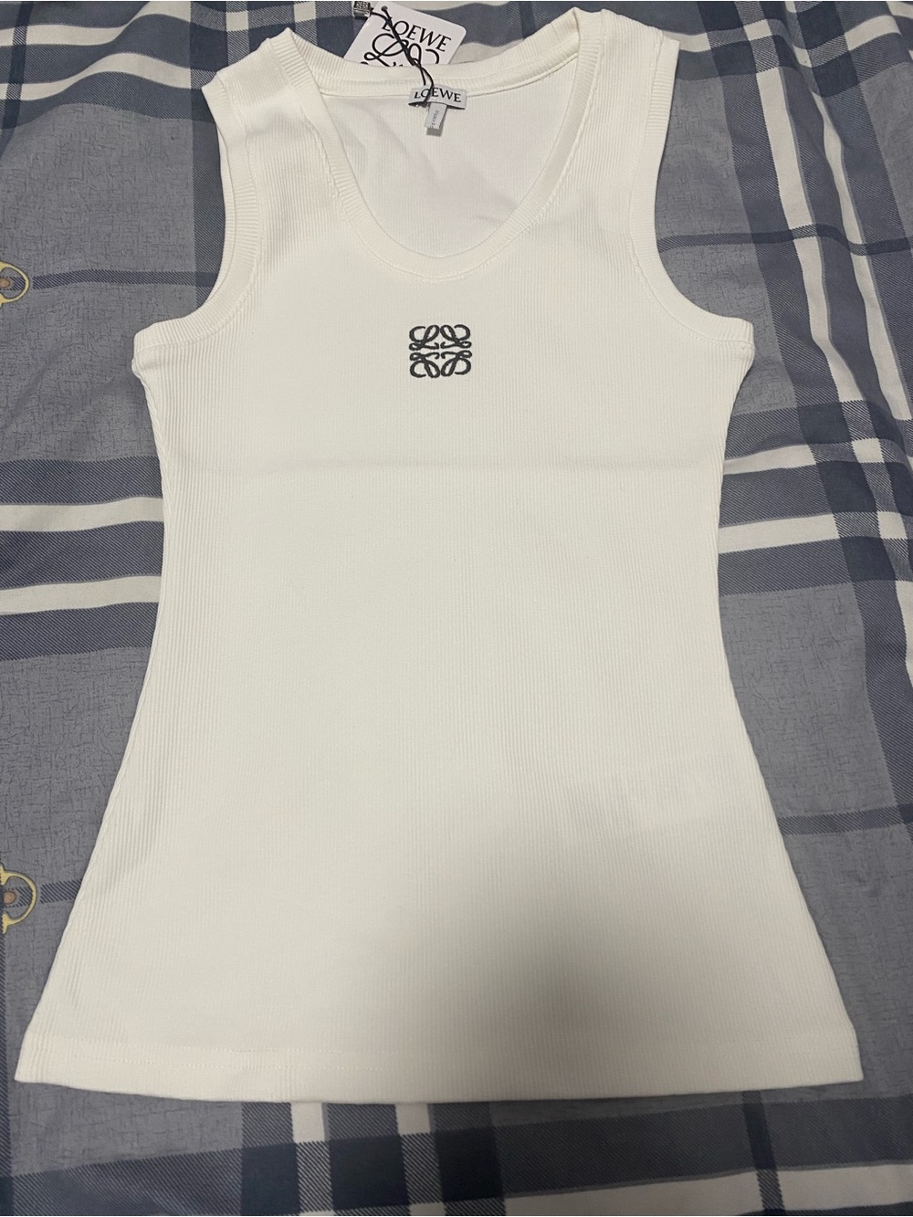 Loewe White Ribbed Logo Sleeveless Tank